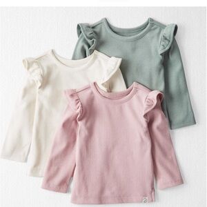 Ruffled Shoulder Long-Sleeve Tee - Pink, Cream & Sage size 6 months
